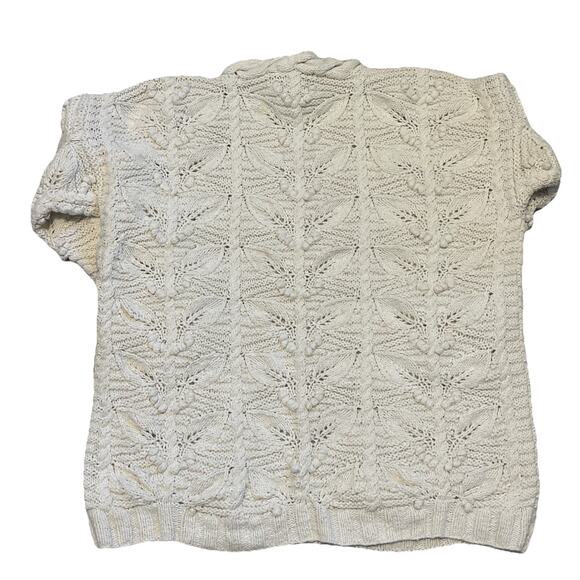 Vtg Express Tricot M Fisherman Sweater Aran Chunky Hand Knit Cream Grandma Core - Picture 6 of 7